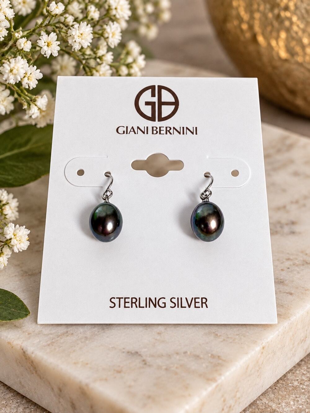 Giani Bernini Black Sterling Silver Pearl Drop Earrings
